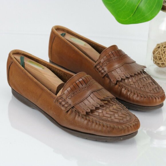 Oleg Cassini Mens Bernie Loafer Size 10 D Woven Brown Leather Moc Toe Kiltie - Picture 2 of 12